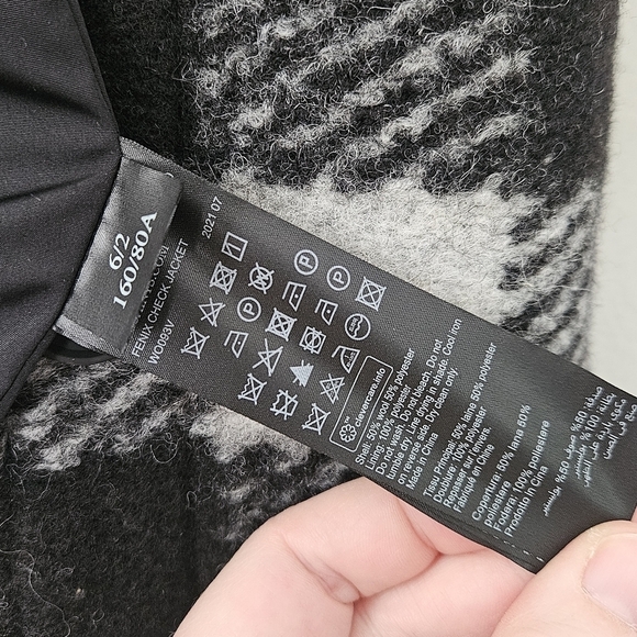 Allsaints Women Fenix Wool Blend Check Jacket Size US 2 In Black White Oversized - Picture 10 of 11